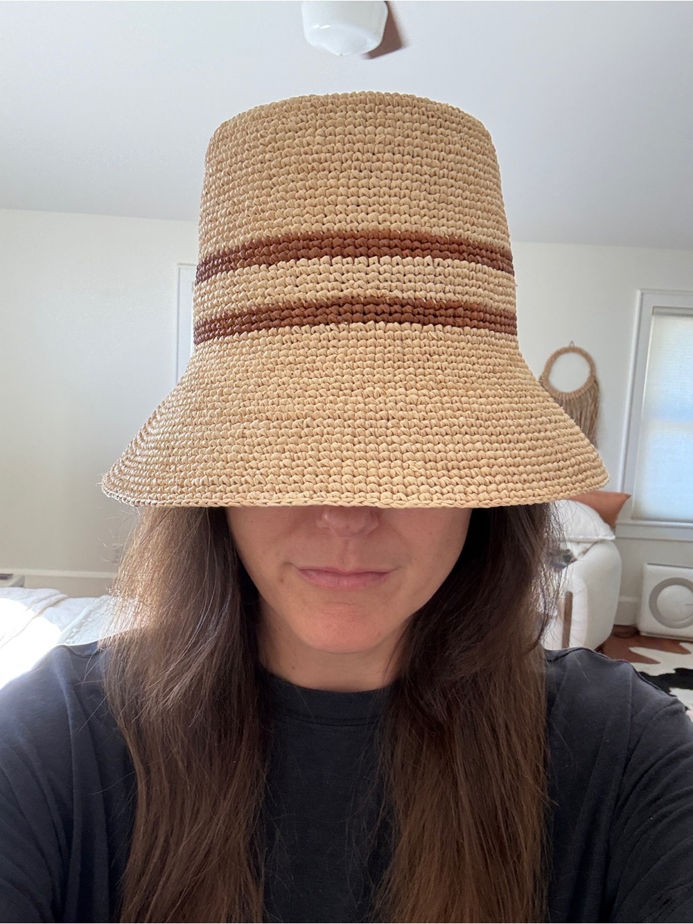 Janessa Leoné Straw Bucket Hat with Brown Stripe - Women's Sun Hat